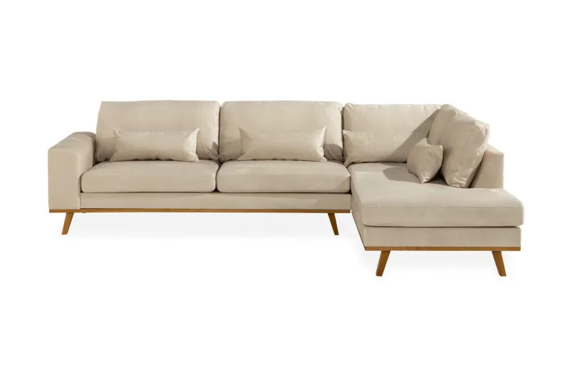 Copenhagen 4-sits Högervänd L-formad Schäslongsoffa i Sammet - Beige (Art.nr 698582) — Scandinavian Choice