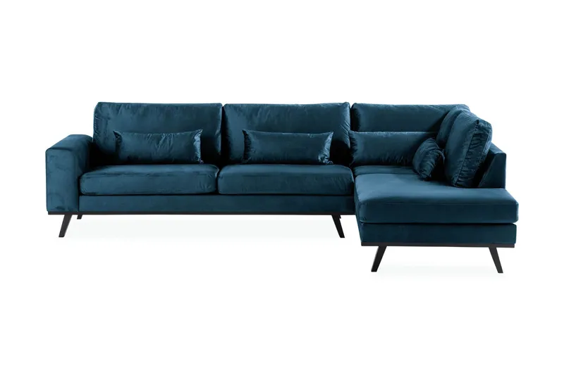 Copenhagen 4-sits Högervänd L-formad Schäslongsoffa i Sammet - Blå — Scandinavian Choice