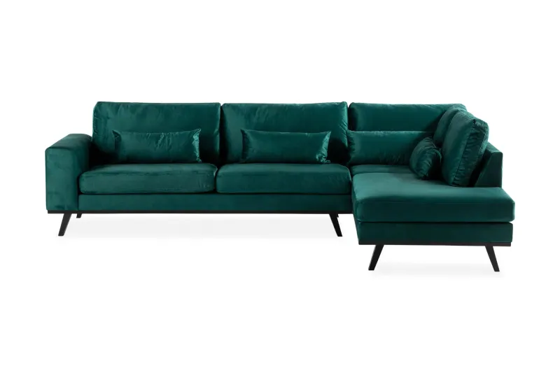 Copenhagen 4-sits Högervänd L-formad Schäslongsoffa i Sammet - Grön — Scandinavian Choice