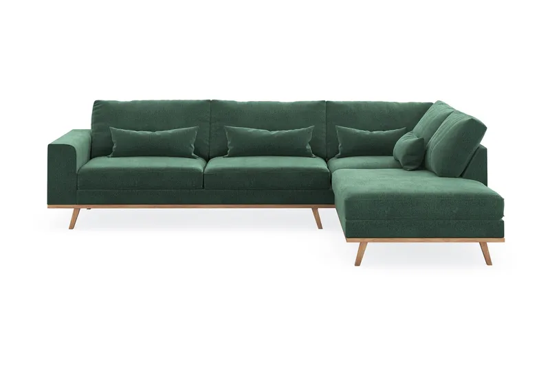 Copenhagen 4-sits Högervänd L-formad Schäslongsoffa i Sammet - Mörkgrön (Art.nr 1481496) — Scandinavian Choice