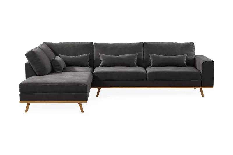 Copenhagen 4-sits Vänstervänd L-formad Divansoffa i Sammet - Mörkgrå (Art.nr 990126) — Scandinavian Choice