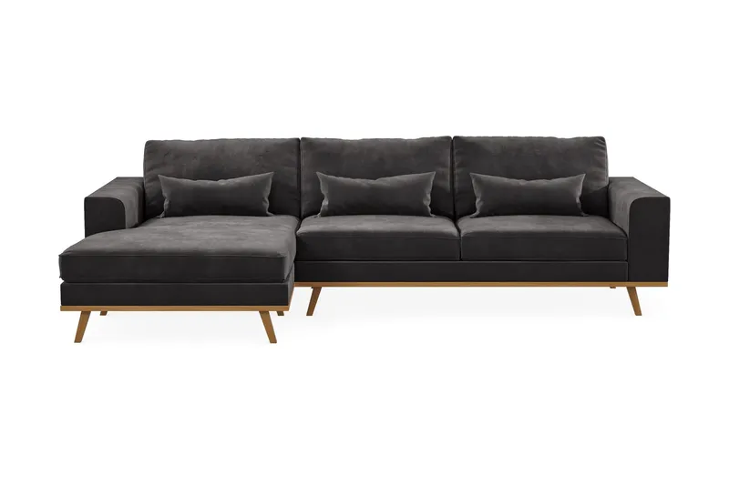 Copenhagen 4-sits Vänstervänd L-formad Divansoffa i Sammet - Mörkgrå (Art.nr 990178) — Scandinavian Choice