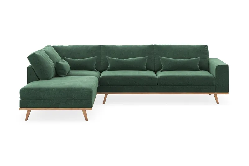 Copenhagen 4-sits Vänstervänd L-formad Schäslongsoffa i Sammet - Mörkgrön (Art.nr 1481527) — Scandinavian Choice
