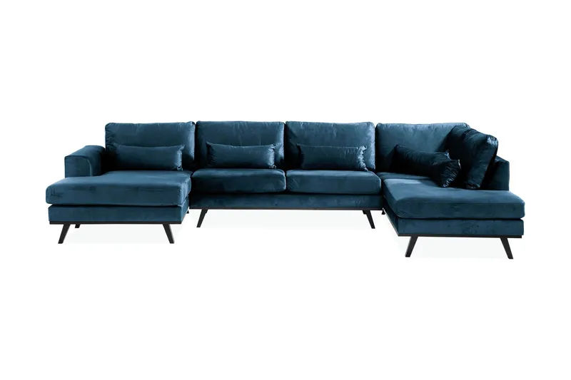 Copenhagen 5-sits Högervänd U-formad Soffa med Divan och Schäslong i Sammet - Blå — Scandinavian Choice