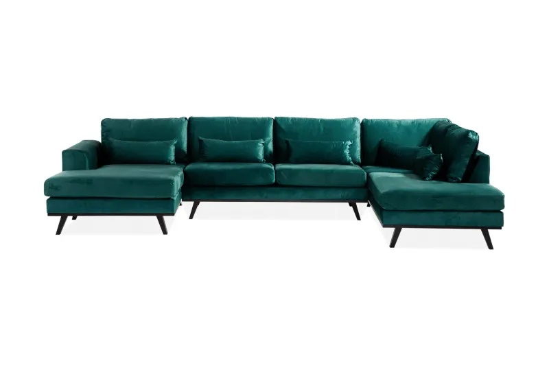 Copenhagen 5-sits Högervänd U-formad Soffa med Divan och Schäslong i Sammet - Grön — Scandinavian Choice