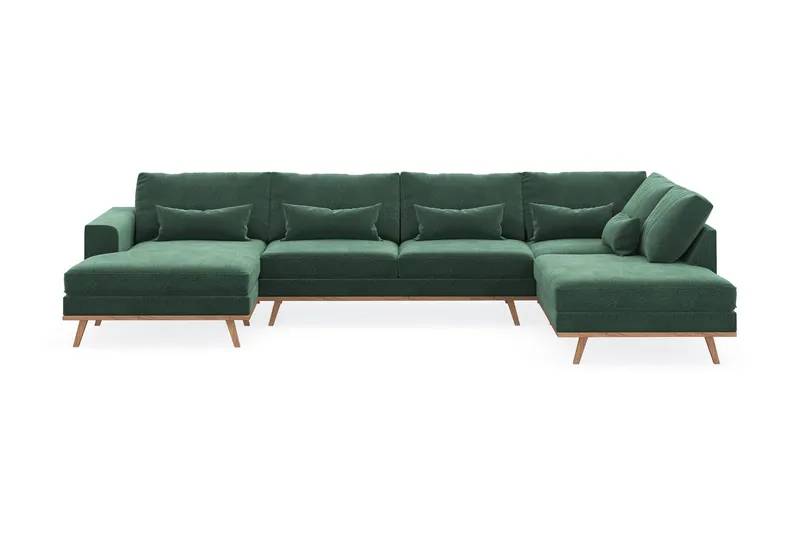 Copenhagen 5-sits Högervänd U-formad Soffa med Divan och Schäslong i Sammet - Mörkgrön (Art.nr 1481521) — Scandinavian Choice