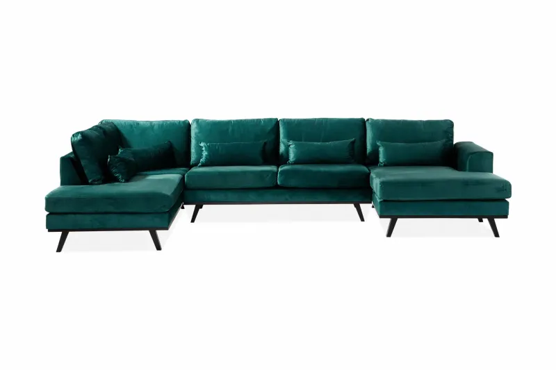 Copenhagen 5-sits Vänstervänd U-formad Soffa med Divan och Schäslong i Sammet - Grön — Scandinavian Choice