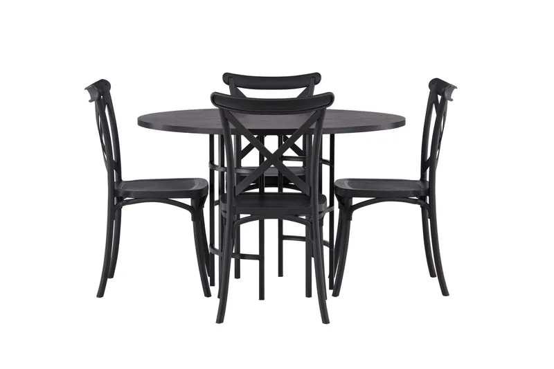 Copenhagen Matgrupp 115 cm Rund med 4 Crosett stolar - Svart (Art.nr 3059403) — Venture Home