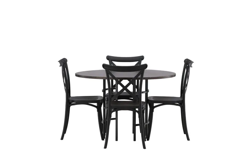 Copenhagen Matgrupp 115 cm Rund med 4 Crosett stolar - Svart (Art.nr 3059401) — Venture Home