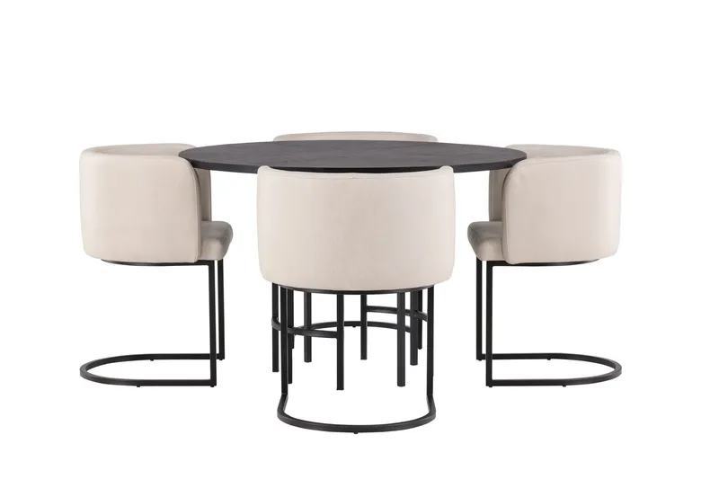 Copenhagen Matgrupp 115 cm Rund med 4 Simrishman stolar - Beige (Art.nr 3059890) — Venture Home