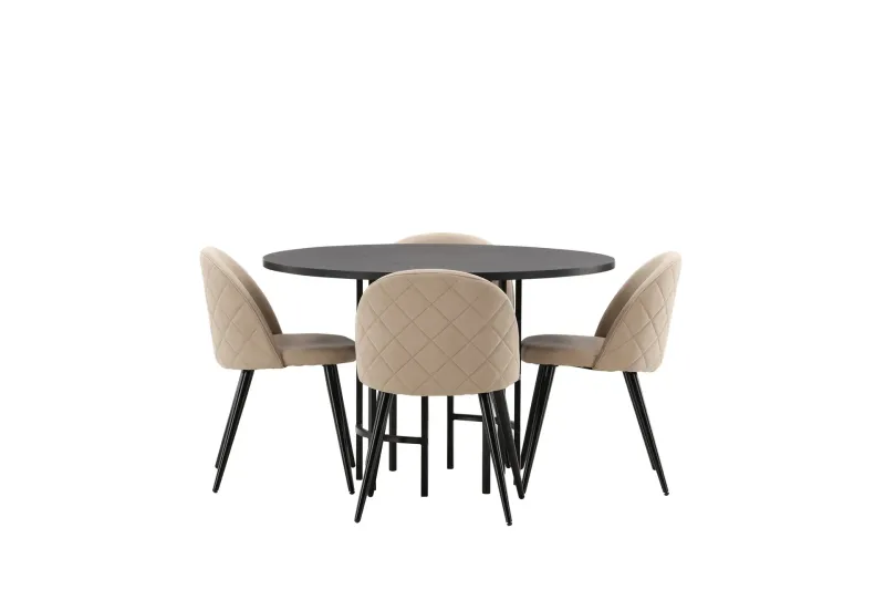 Copenhagen Matgrupp 115 cm Rund med 4 Velvet stolar - Beige (Art.nr 3058805) — Venture Home