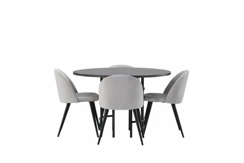 Copenhagen Matgrupp 115 cm Rund med 4 Velvet stolar - Grå — Venture Home