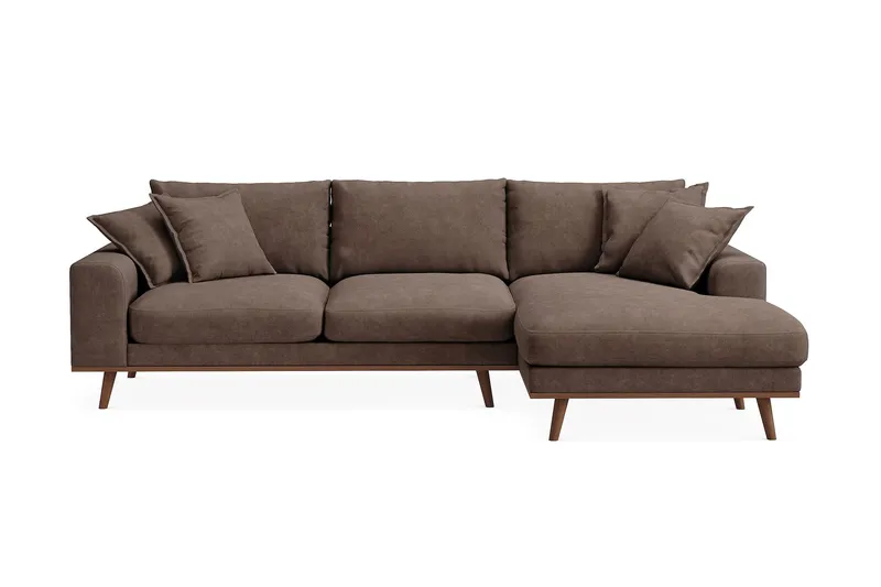 Copenhagen Premium 4-sits Högervänd L-formad Djup Divansoffa i Tyg - Mörkbrun — Scandinavian Choice