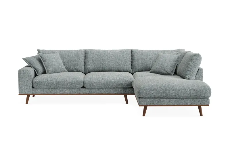 Copenhagen Premium 4-sits Högervänd L-formad Djup Schäslongsoffa i Chenille - Grå/Blå — Scandinavian Choice