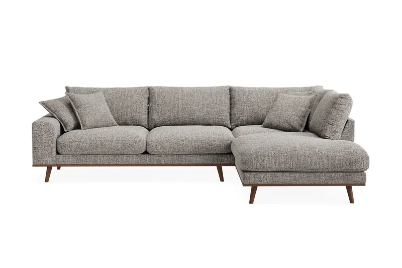 Copenhagen Premium 4-sits Högervänd L-formad Djup Schäslongsoffa i Chenille - Grå — Scandinavian Choice