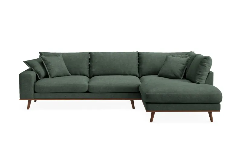 Copenhagen Premium 4-sits Högervänd L-formad Djup Schäslongsoffa i Tyg - Grön — Scandinavian Choice