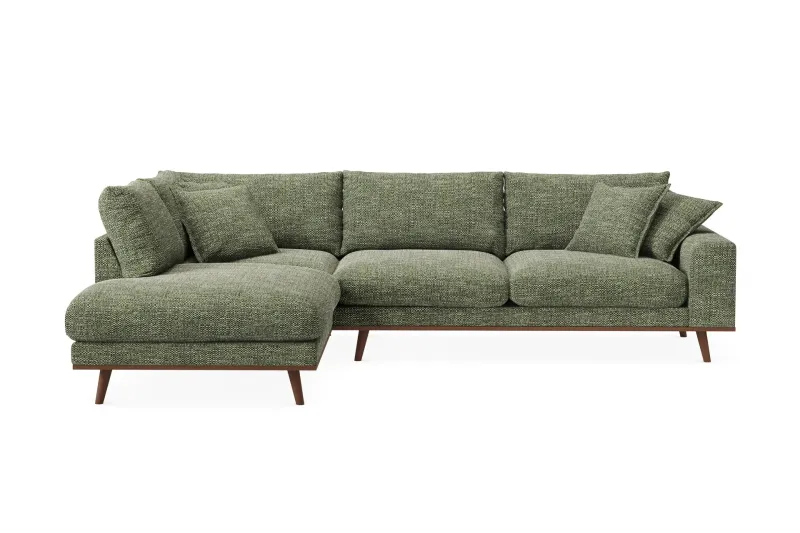 Copenhagen Premium 4-sits Vänstervänd L-formad Djup Schäslongsoffa i Chenille - Grön — Scandinavian Choice