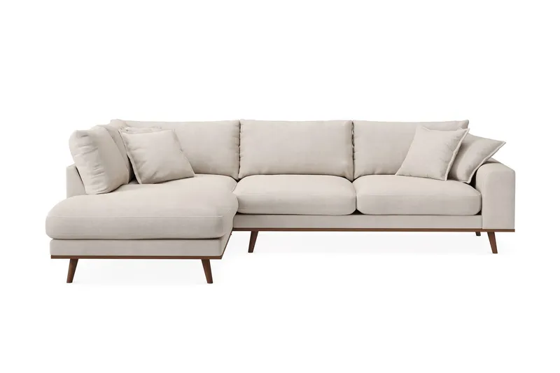 Copenhagen Premium 4-sits Vänstervänd L-formad Djup Schäslongsoffa i Tyg - Beige — Scandinavian Choice