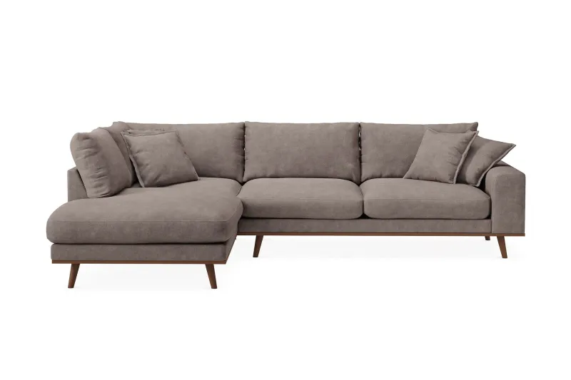 Copenhagen Premium 4-sits Vänstervänd L-formad Djup Schäslongsoffa i Tyg - Brun — Scandinavian Choice