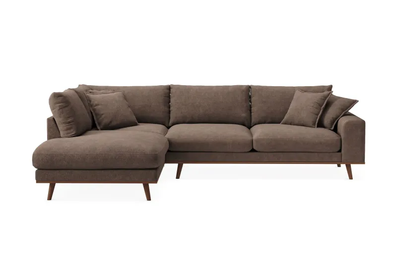 Copenhagen Premium 4-sits Vänstervänd L-formad Djup Schäslongsoffa i Tyg - Mörkbrun — Scandinavian Choice