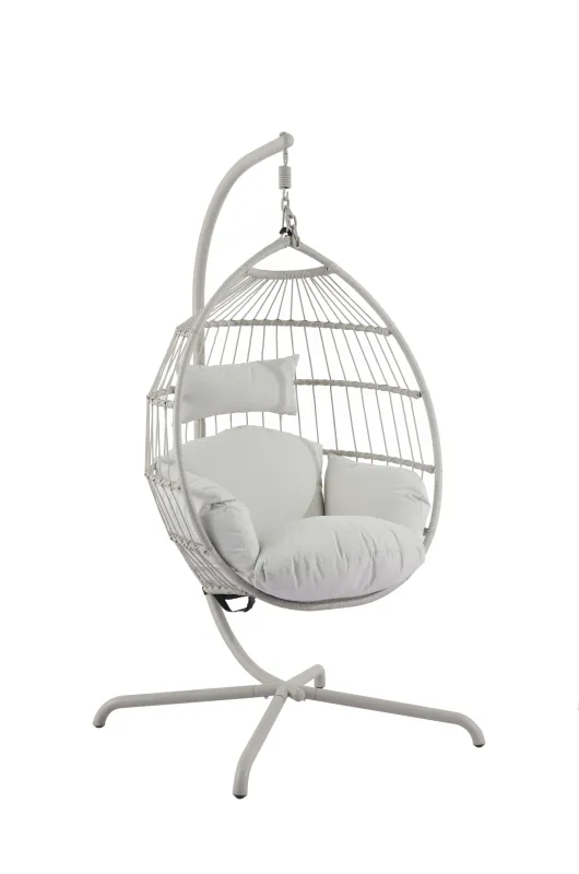 Corvin Hängstol med stativ utomhus - Äggstol i stål - Beige — Comfort Garden