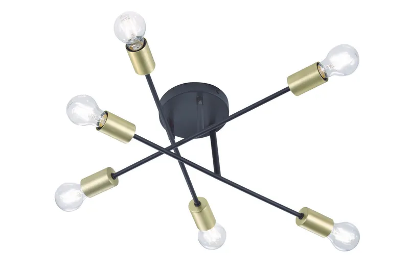 Cross Plafond 6L E27 mattsvart/ guld - Matt svart/Guld — Trio Lighting