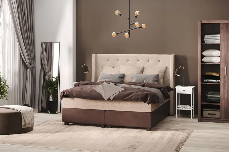 Cuba Sängpaket 160x200 med Tre Beiga Kuddar - (+Fler val) Beige/Brun — (+Fler val) Beige/Brun