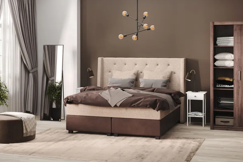 Cuba Sängpaket 160x200 med Två Beiga Kuddar - (+Fler val) Beige/Brun — (+Fler val) Beige/Brun