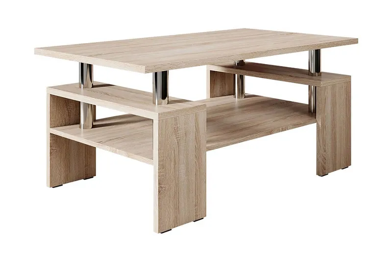 Cubeia Soffbord 110 cm med Förvaring Hyllor - Ekfärg/Krom — Ekfärg/Krom