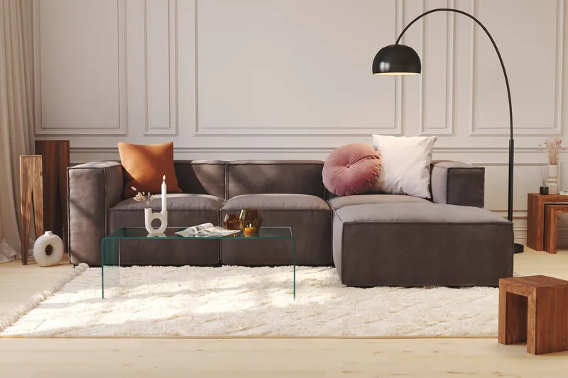 Cubo 1-sits Vänstermodul i Sammet 108 cm bred - Mörkgrå — Andrarum