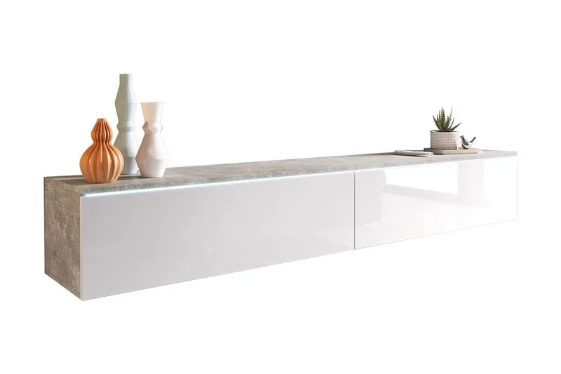 Cuguen TV-bänk 180 cm LED-belysning - Vit|Grå|Vit LED — Concept 55