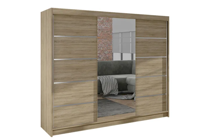 Cyria Garderob med rymlig Förvaring och Skjutdörrar med Spegel 200x215 cm - Beige — Beige