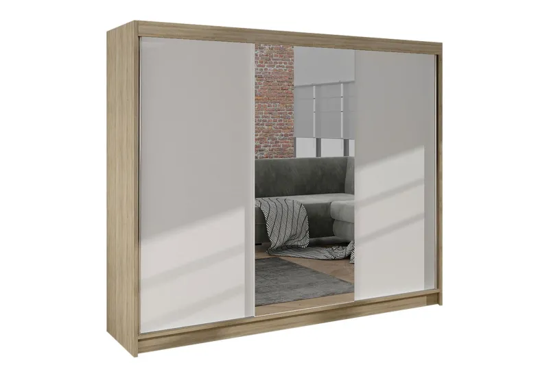 Cyria Garderob med Spegel 200x215 cm - Beige/Vit — Beige/Vit