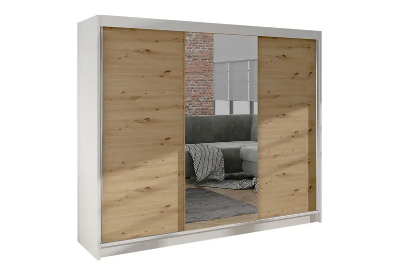 Cyria Garderob med Spegel 200x215 cm - Brun/Vit (Art.nr 3067565) — Brun/Vit