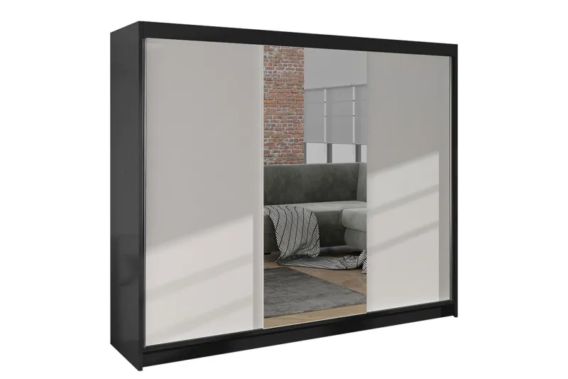 Cyria Garderob med Spegel 200x215 cm - Vit/Svart — Vit/Svart