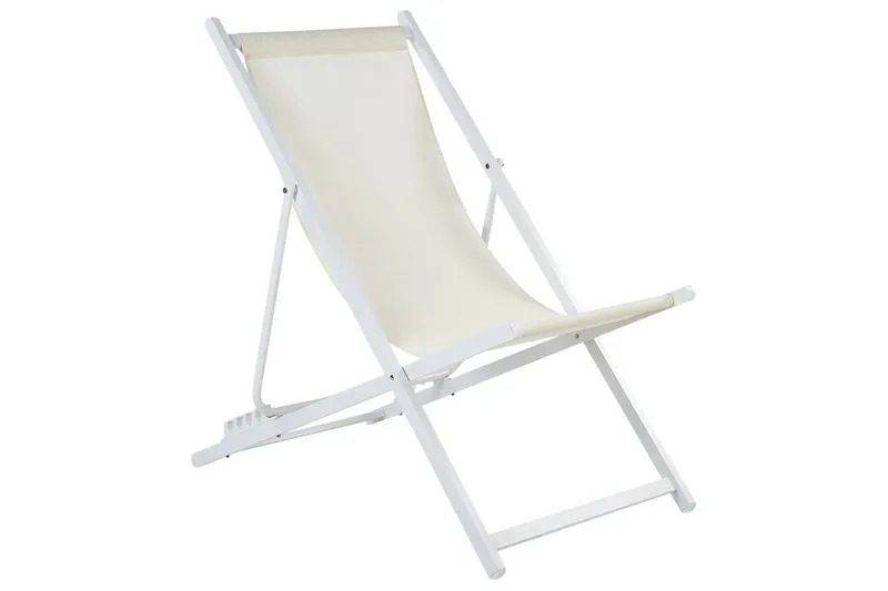 Däckstol hopfällbar Locri II - Beige, vit — Beige, vit