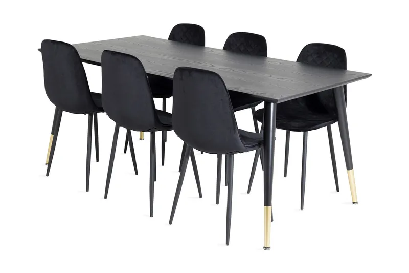 Daicy Matgrupp 180 cm inkl 6 Ypas Stolar - Svart/Mässing — Venture Home
