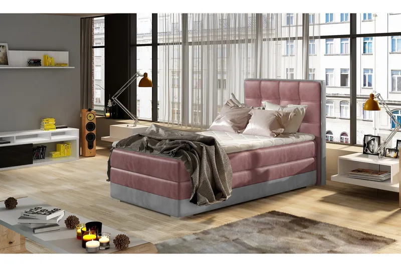 Damion Förvaringssäng 90x200cm Höger - Rosa/Grå — Rosa/Grå