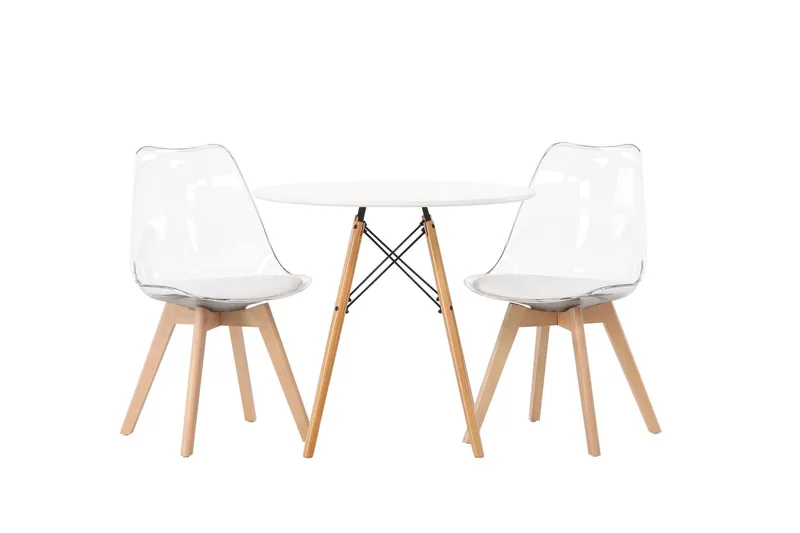 Danburi Matgrupp 60 cm Rund med 2 Edvin stolar - Vit — Venture Home
