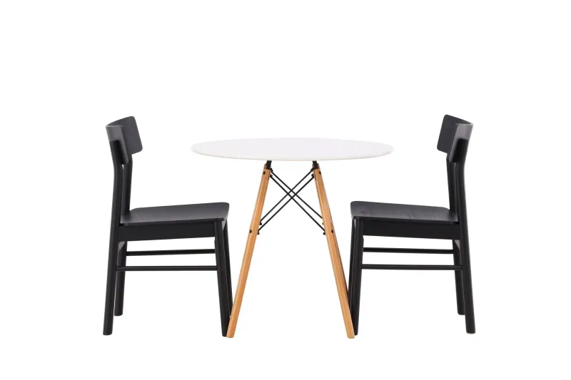Danburi Matgrupp 60 cm Rund med 2 Montros stolar - Svart — Venture Home