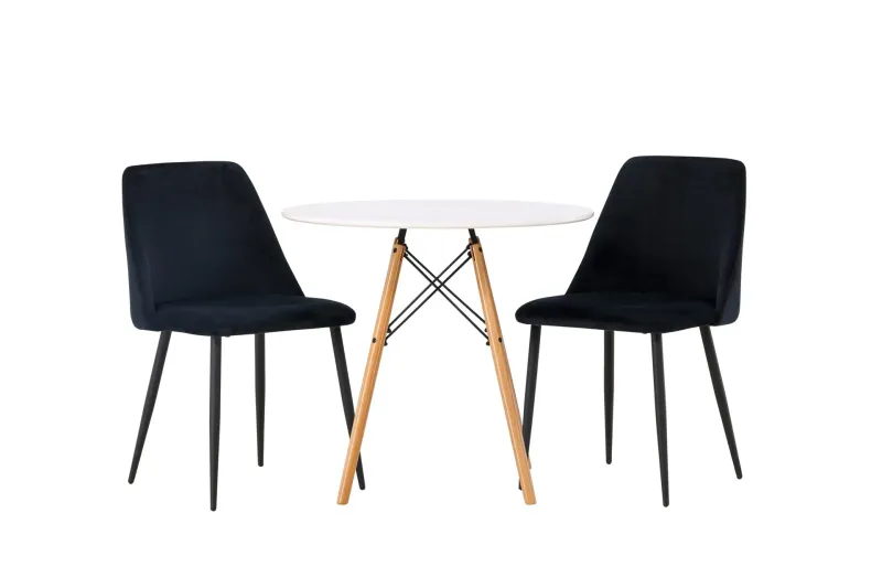 Danburi Matgrupp 60 cm Rund med 2 Night stolar - Svart — Venture Home