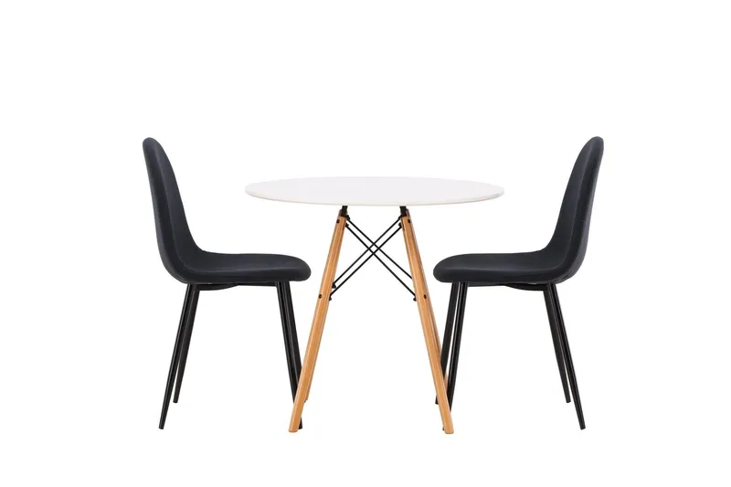 Danburi Matgrupp 60 cm Rund med 2 Polar stolar - Svart — Venture Home