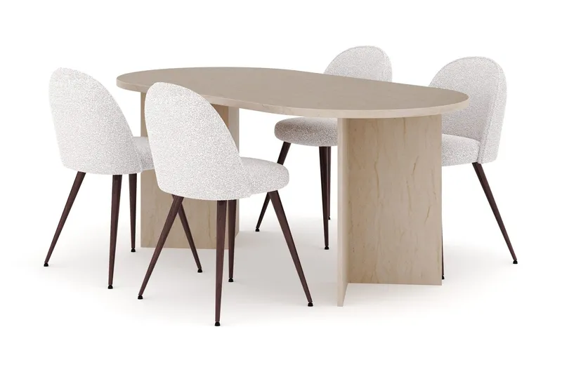 Dano Matbord 180 cm med 4 Nibe Plus Matstolar - Travertin / Vit — Travertin / Vit