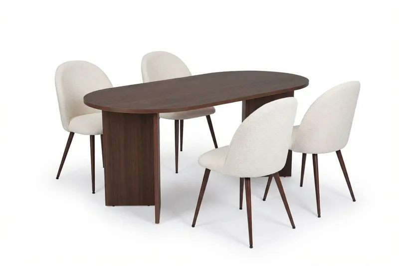 Dano Matbord 180 cm med 4 Nibe Plus Matstolar - Vit/Brun — Vit/Brun