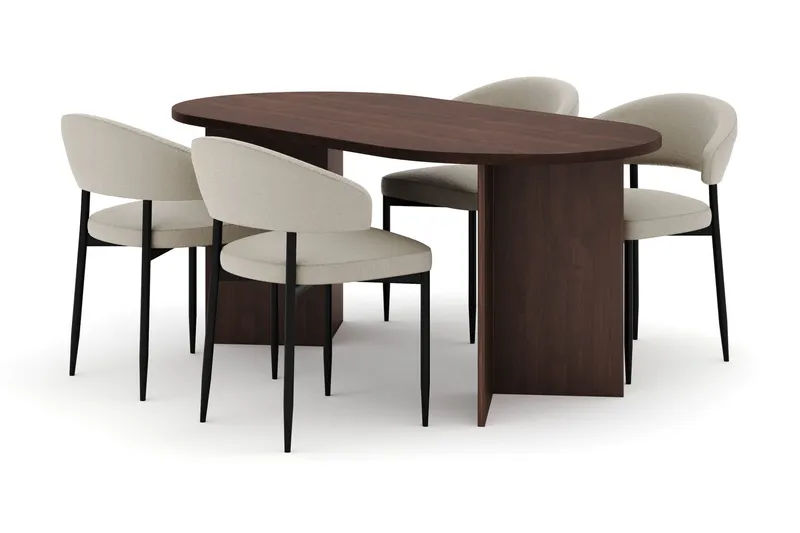 Dano Matbord 180 cm med 4 Sawako Matstolar - Valnöt / Beige — Valnöt / Beige