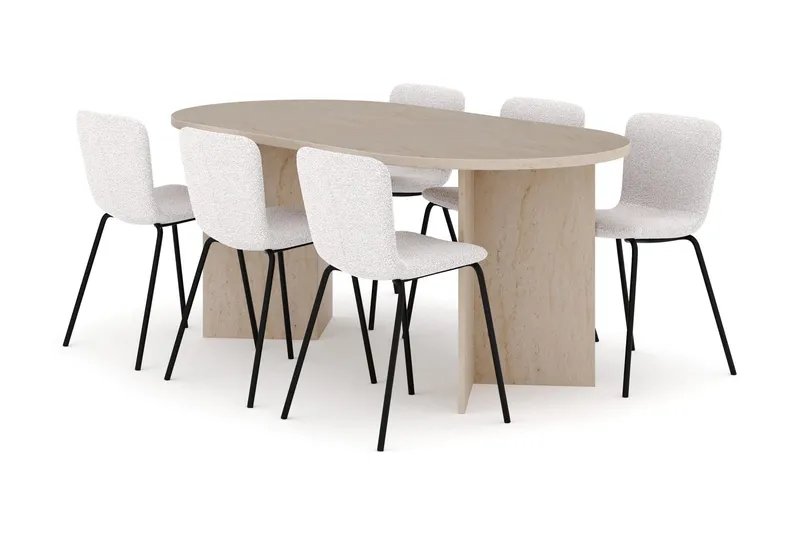 Dano Matbord 180 cm med 6 Katy Matstolar - Travertin / Vit — Travertin / Vit
