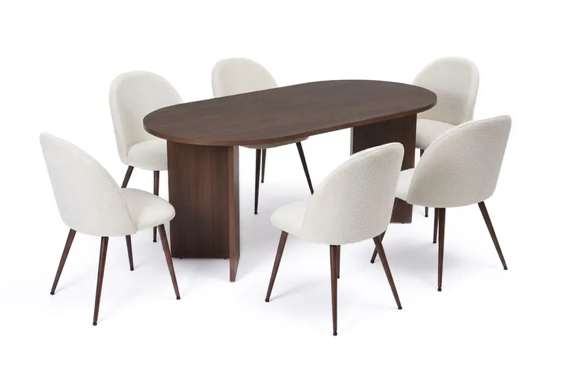 Dano Matbord 180 cm med 6 Nibe Plus Matstolar - Vit/Brun — Vit/Brun