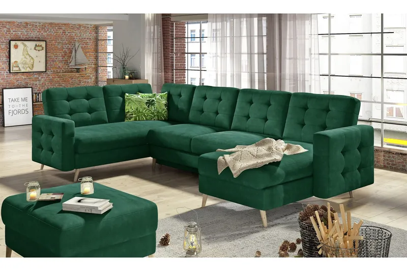 Deadra Bäddsoffa med Dubbeldivan - Grön (Art.nr 696525) — Grön