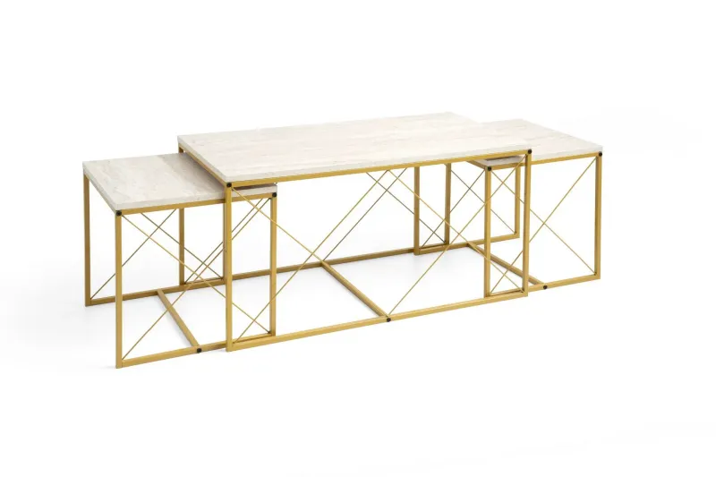 Defneia Soffbord 100 cm - Guld/Marmor — Guld/Marmor