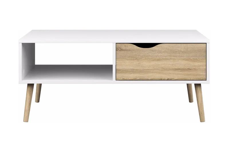 Delta Soffbord 99 cm med Förvaring Låda + Hylla - Vit/Ekfärg — Funky & Co